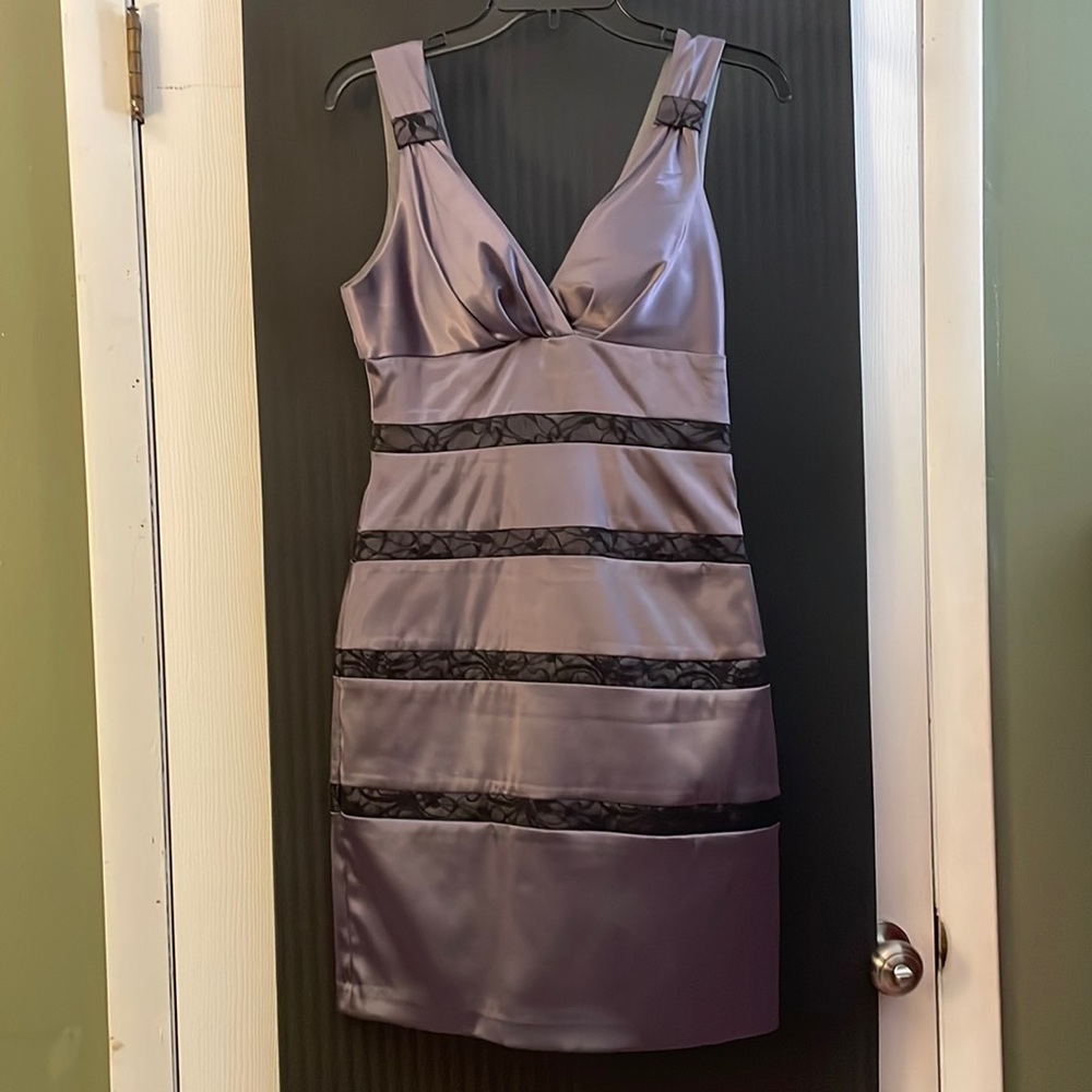 Bisou Bisou - women’s, knee length, dress, deep purple/gray, size 6